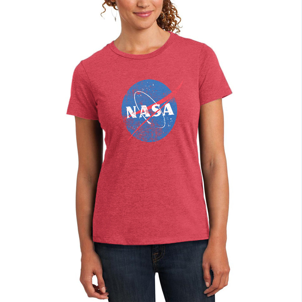 NASA Distressed Logo Womens Soft Heather T Shirt Women's T-Shirts Old Glory 2XL Heathered Watermelon 