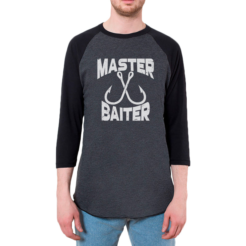 Master Baiter Mens Raglan T Shirt Men's T-Shirts Old Glory 2XL Heather Black-Black 