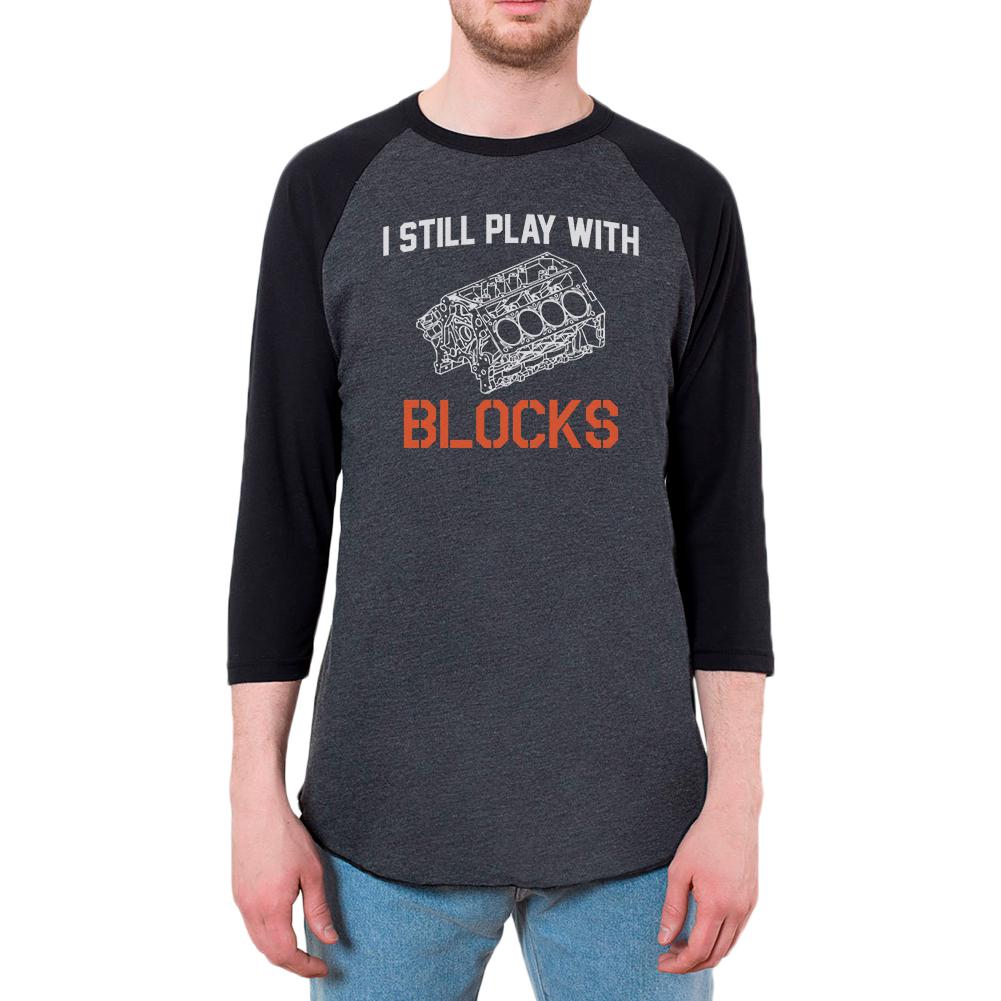 Auto Racing I Still Play With Blocks Mens Raglan T Shirt Men's T-Shirts Old Glory 2XL Black 