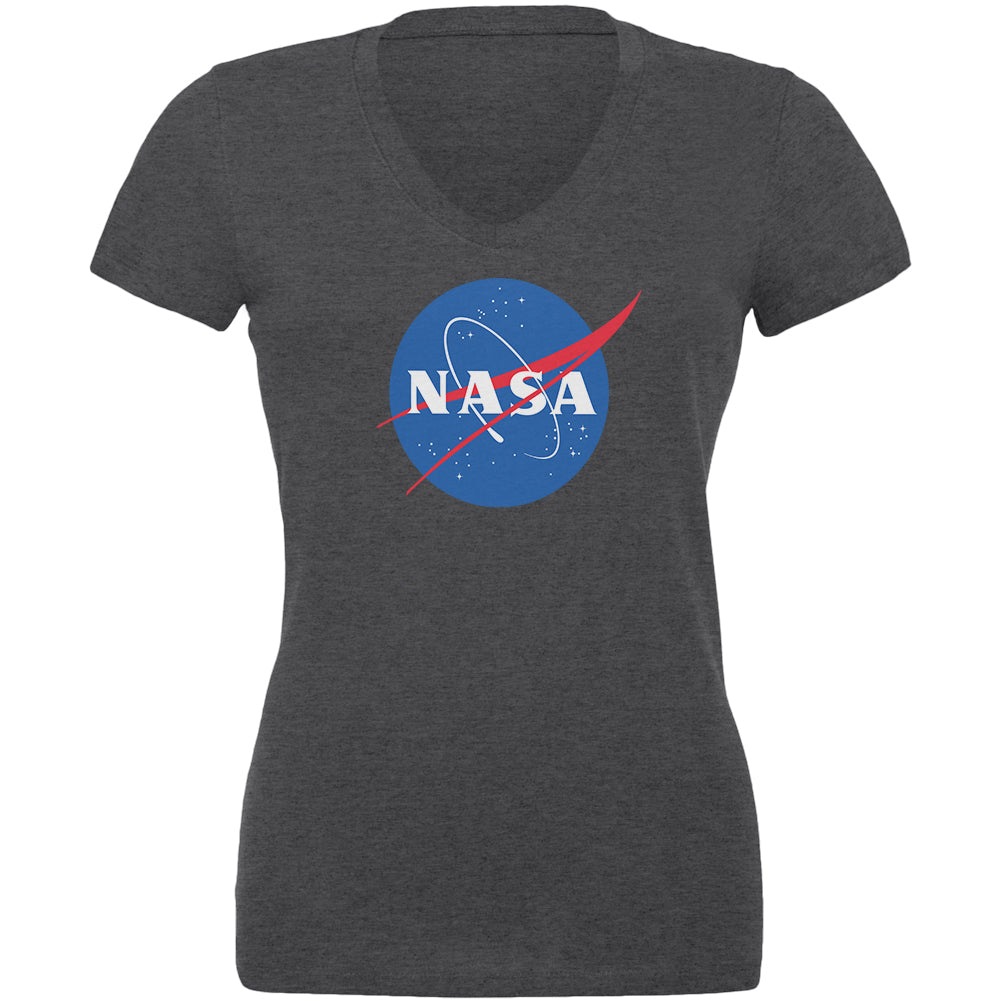 NASA Logo Juniors V-Neck T Shirt Juniors T-Shirts Old Glory 2XL Dark Heather 