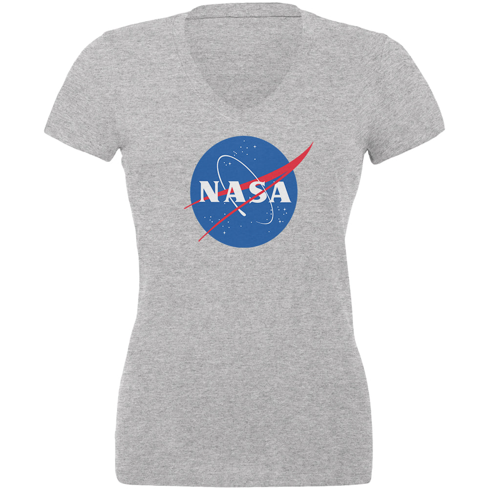 NASA Logo Juniors V-Neck T Shirt Juniors T-Shirts Old Glory 2XL Heather 