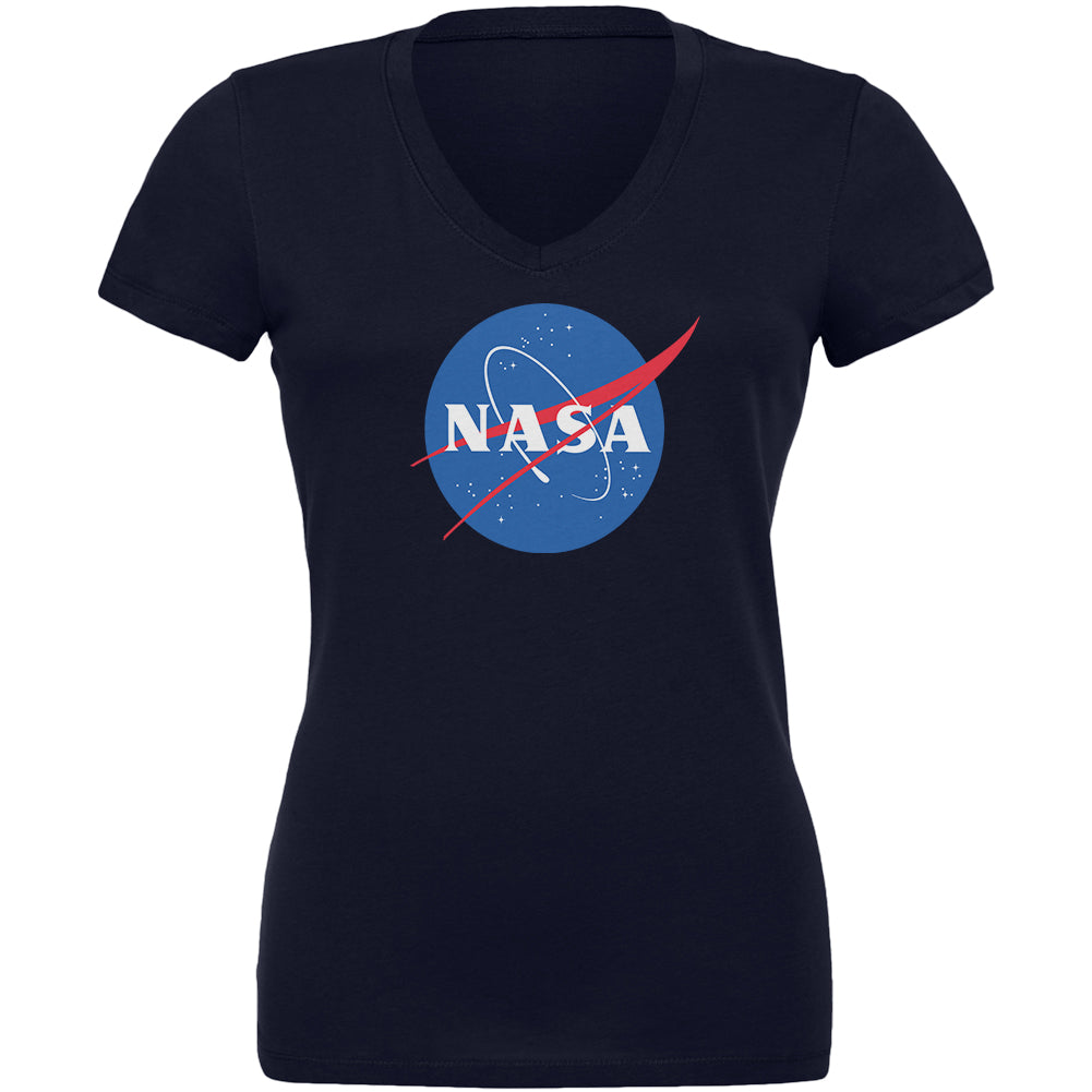 NASA Logo Juniors V-Neck T Shirt Juniors T-Shirts Old Glory 2XL Navy 