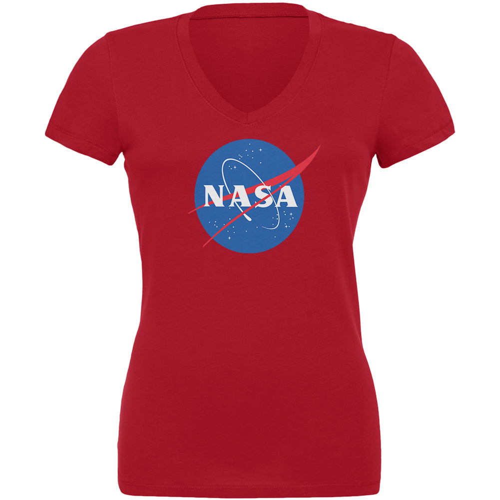 NASA Logo Juniors V-Neck T Shirt Juniors T-Shirts Old Glory 2XL Red 