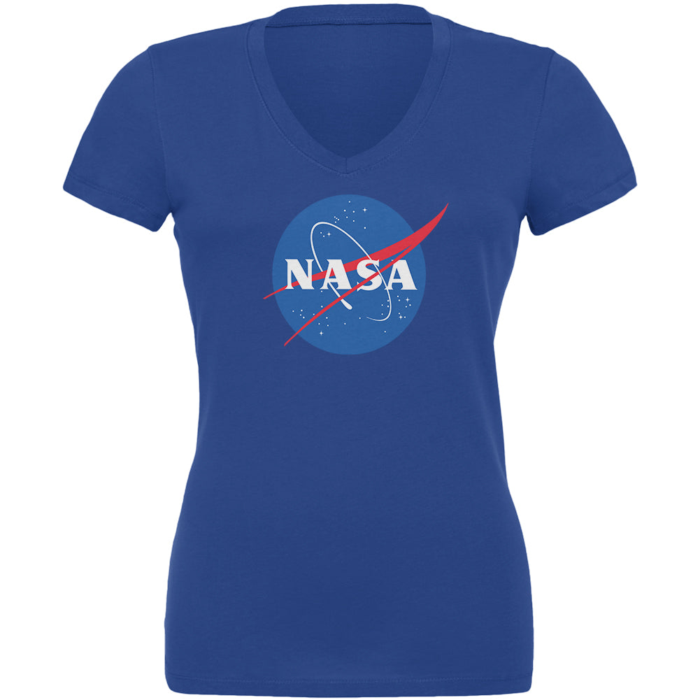 NASA Logo Juniors V-Neck T Shirt Juniors T-Shirts Old Glory 2XL Royal 