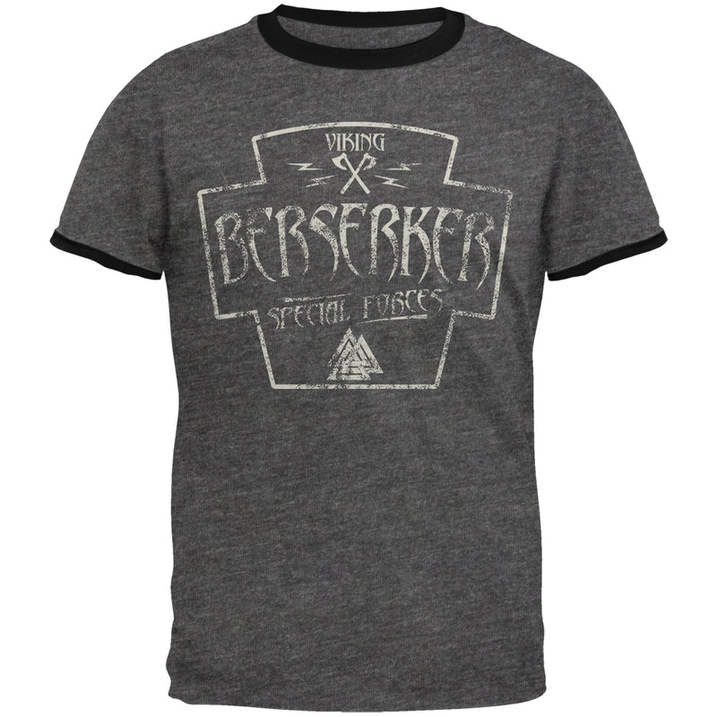 Berserker Viking Special Forces Retro Vintage Mens Ringer T Shirt Men's T-Shirts Old Glory 2XL Dark Heather-Black 