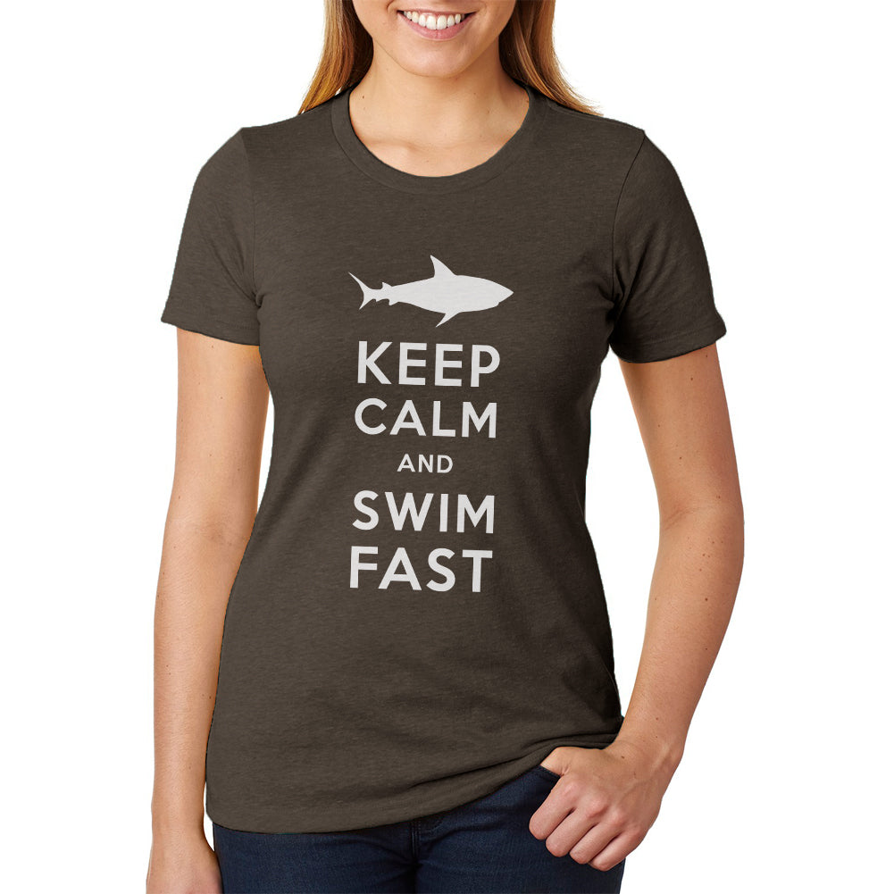 Shark Keep Calm and Swim Fast Womens Soft Heather T Shirt Women's T-Shirts Old Glory 2XL Brown 