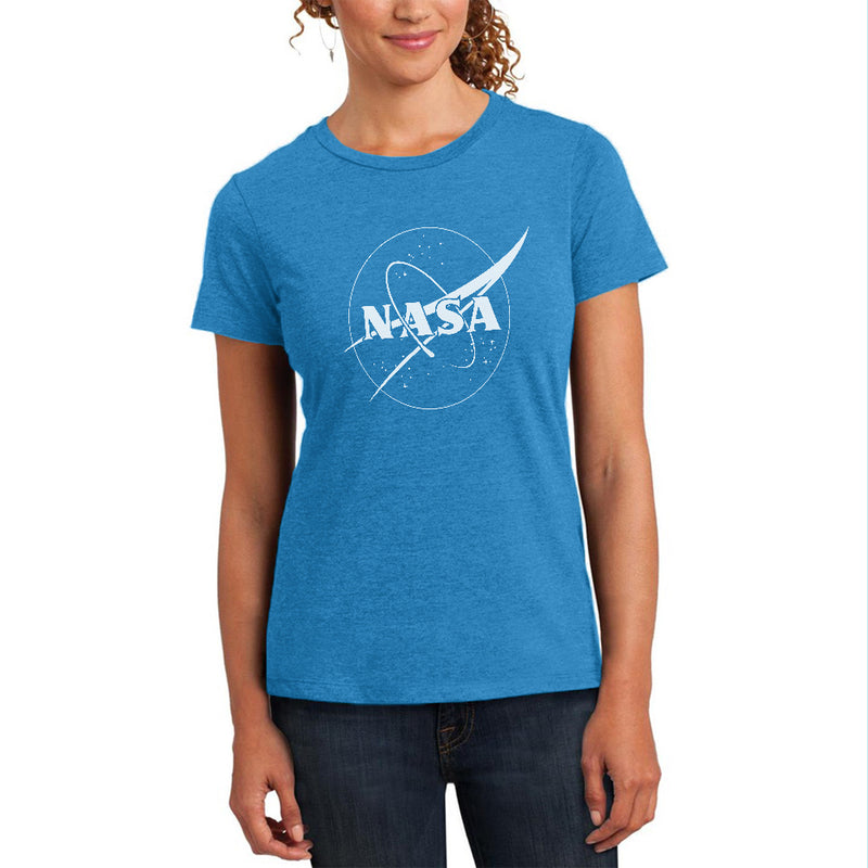 NASA Outline Logo Womens Soft Heather T Shirt Women's T-Shirts Old Glory MD Heather Bright Turquiose 