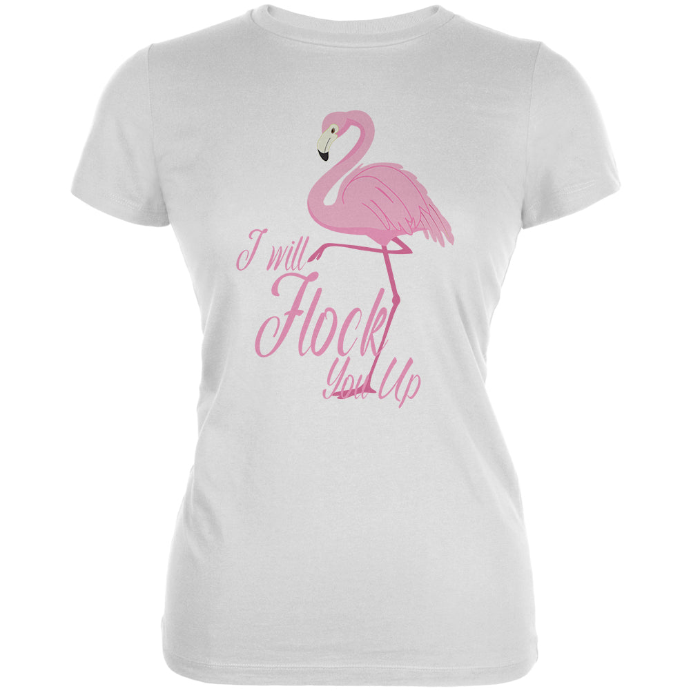 Flamingo I Will Flock You Up Juniors Soft T Shirt Juniors T-Shirts Old Glory 2XL White 