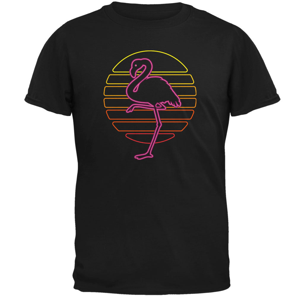 Retro 80s Neon Sign Flamingo Sunset Mens Soft T Shirt Men's T-Shirts Old Glory 2XL Black 