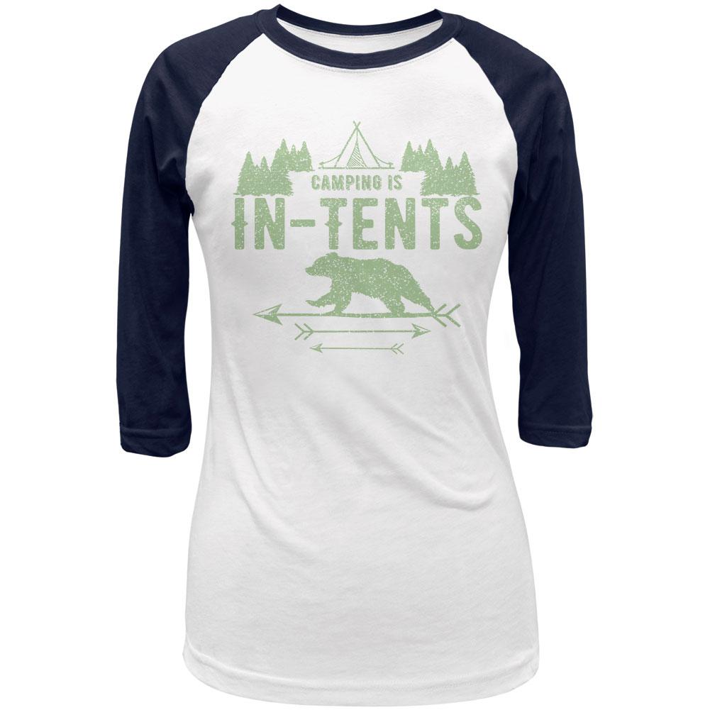 Camping Is In Tents Intense Funny Pun Juniors 3/4 Raglan T Shirt Juniors T-Shirts Old Glory 2XL White 