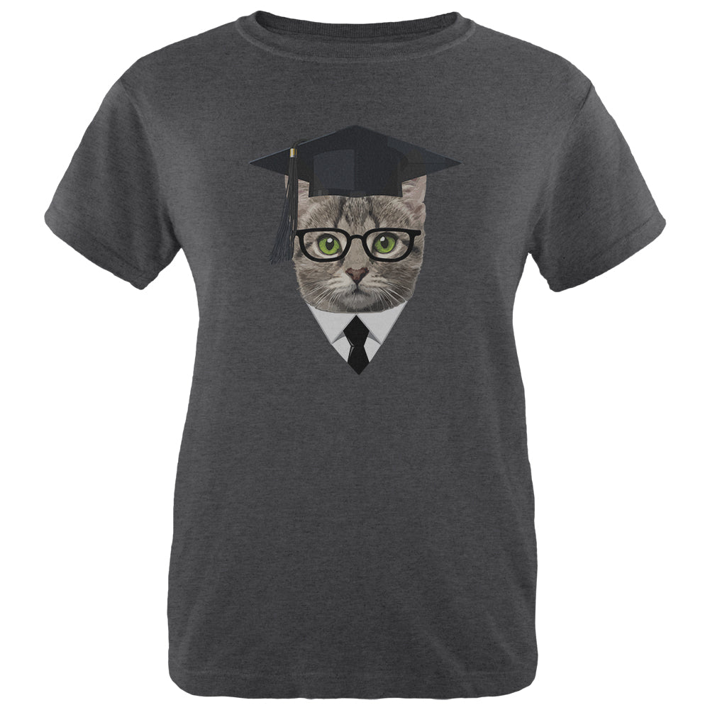 Graduation Funny Cat Womens Soft Heather T Shirt Women's T-Shirts Old Glory 2XL Black 