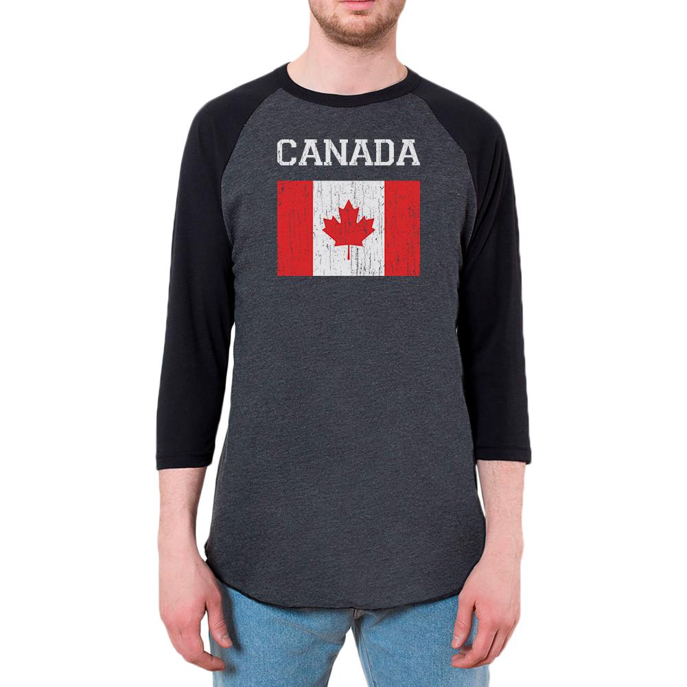 World Cup Distressed Flag Canada Mens Raglan T Shirt Men's T-Shirts Old Glory 2XL Black 