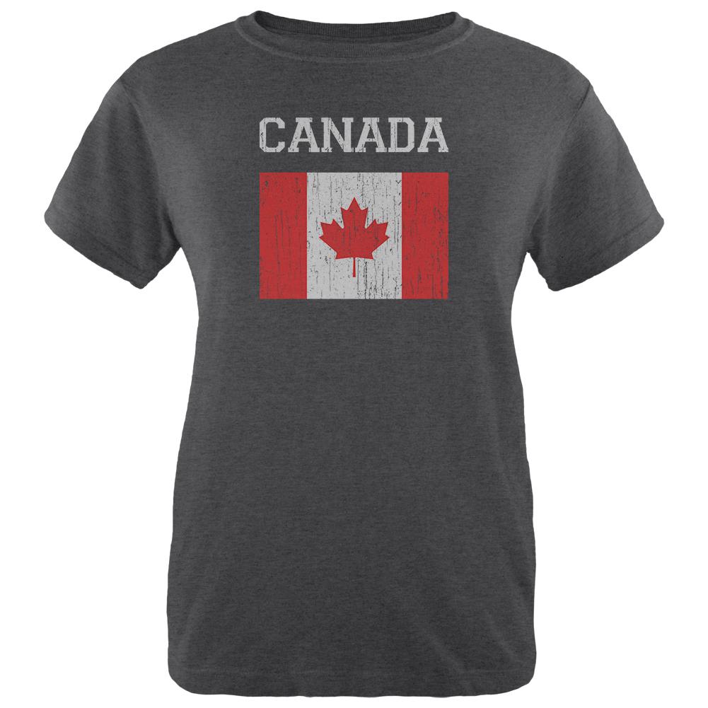 World Cup Distressed Flag Canada Womens Soft Heather T Shirt Women's T-Shirts Old Glory 2XL Black 