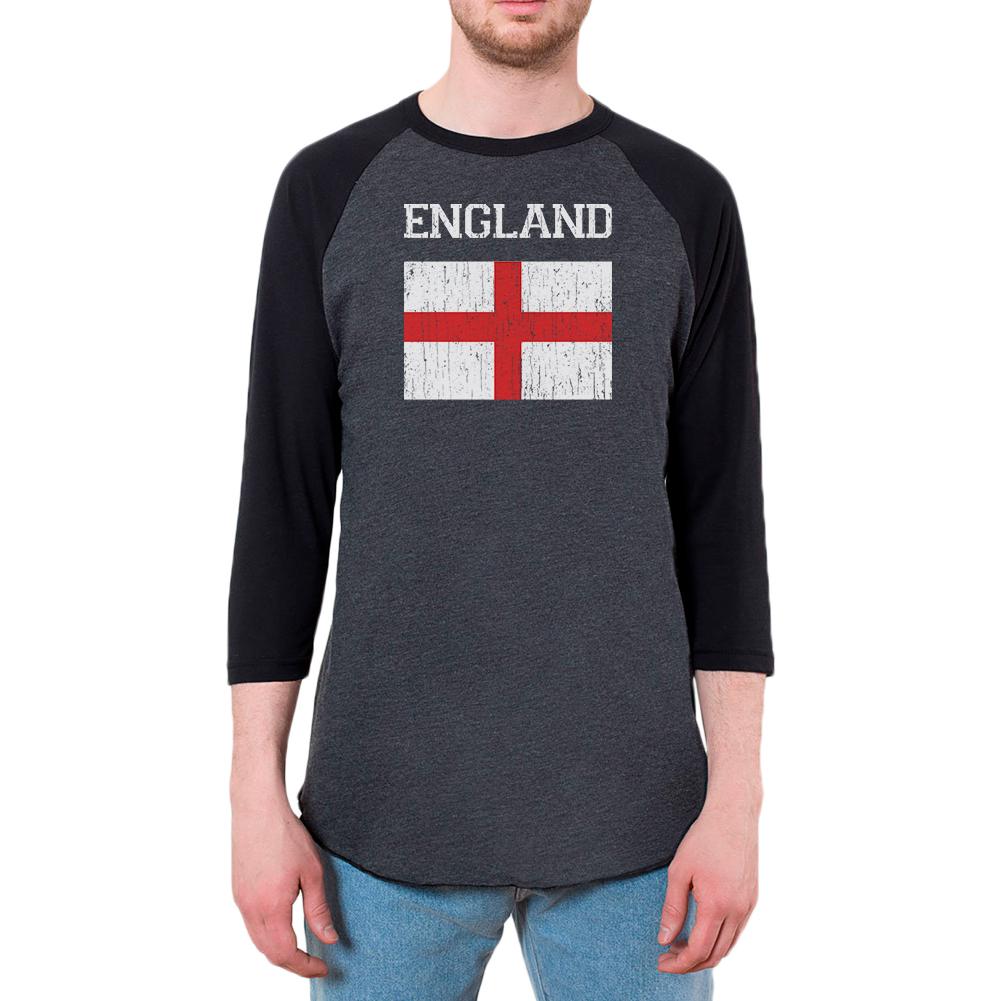 World Cup Distressed Flag England Mens Raglan T Shirt Men's T-Shirts Old Glory 2XL Black 