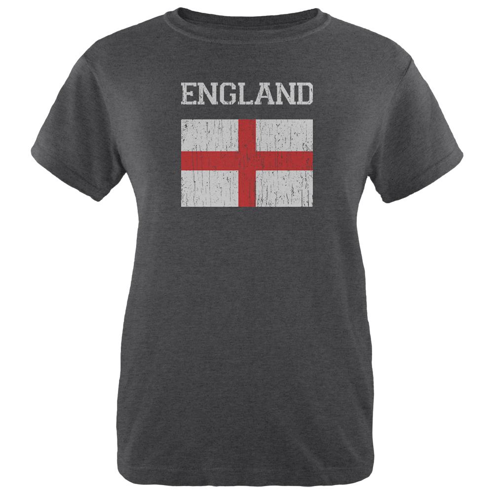 World Cup Distressed Flag England Womens Soft Heather T Shirt Women's T-Shirts Old Glory 2XL Black 