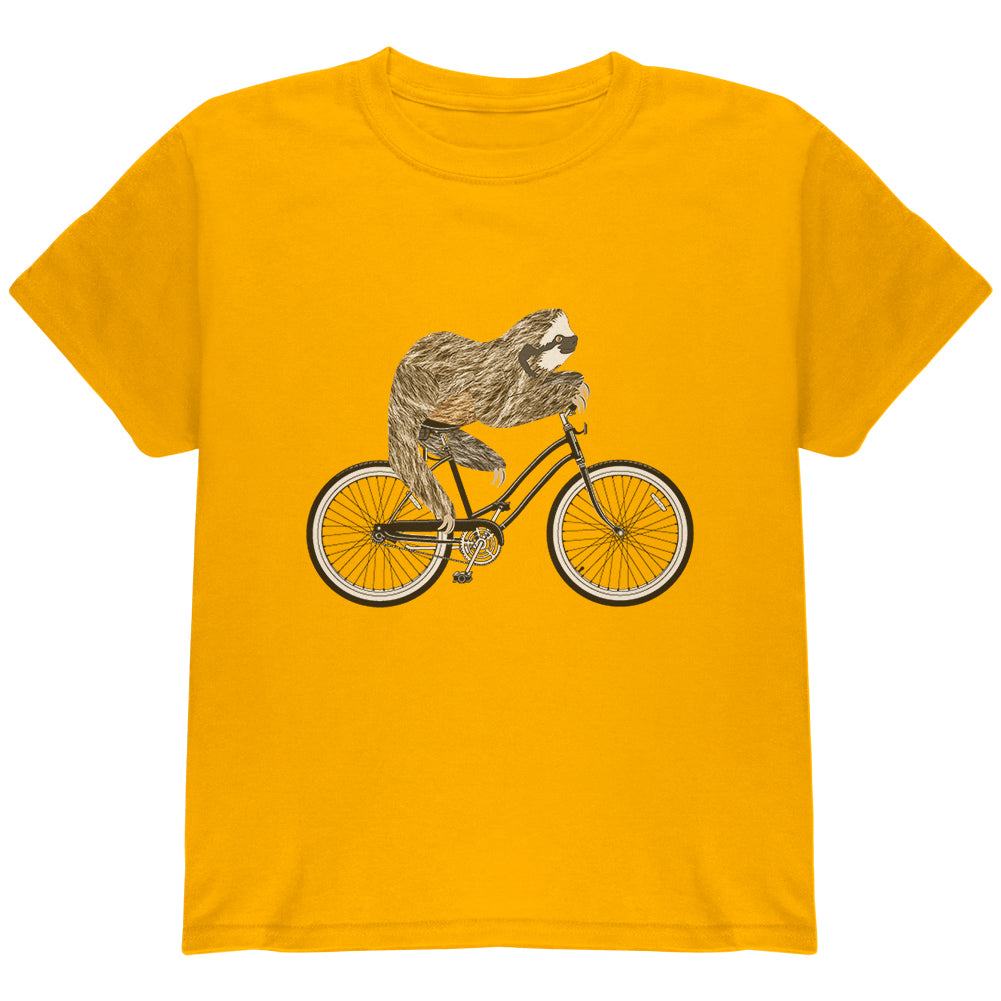 Bicycle Sloth Youth T Shirt Youth T-Shirts Old Glory YLG Gold 