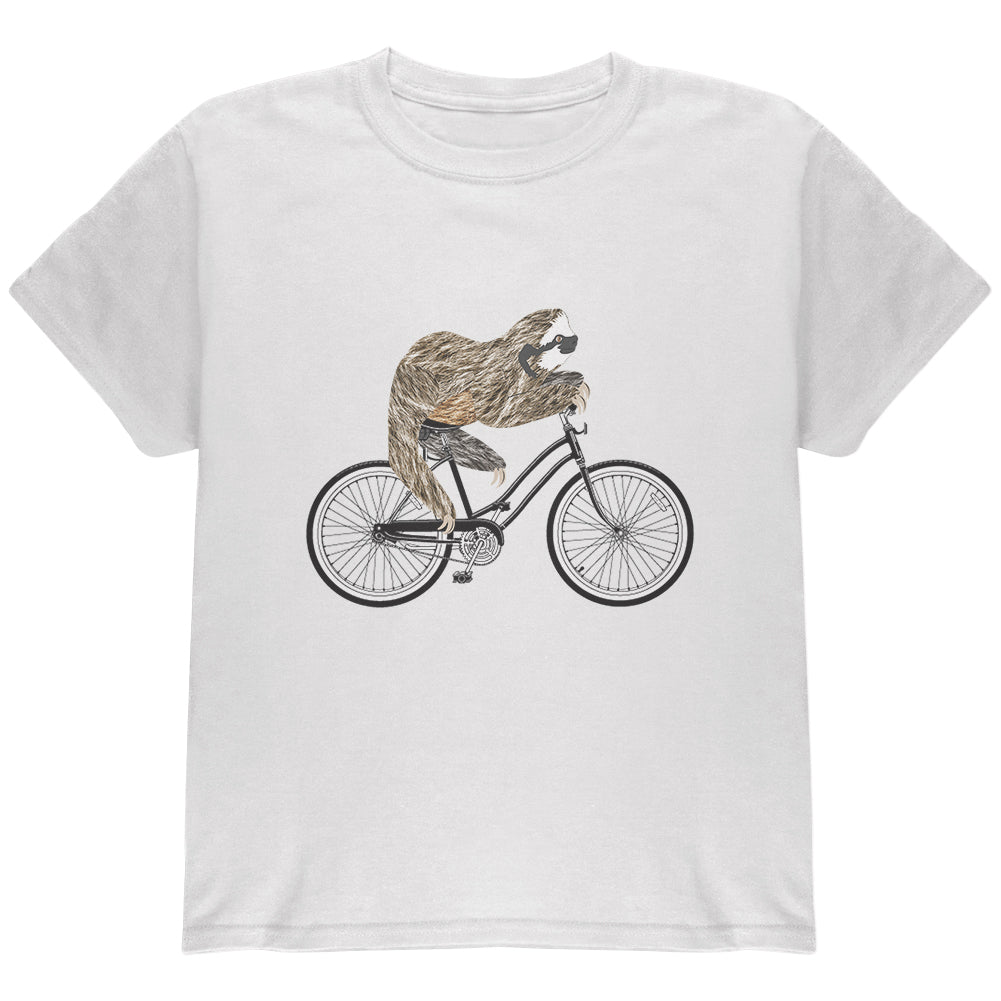 Bicycle Sloth Youth T Shirt Youth T-Shirts Old Glory YLG White 