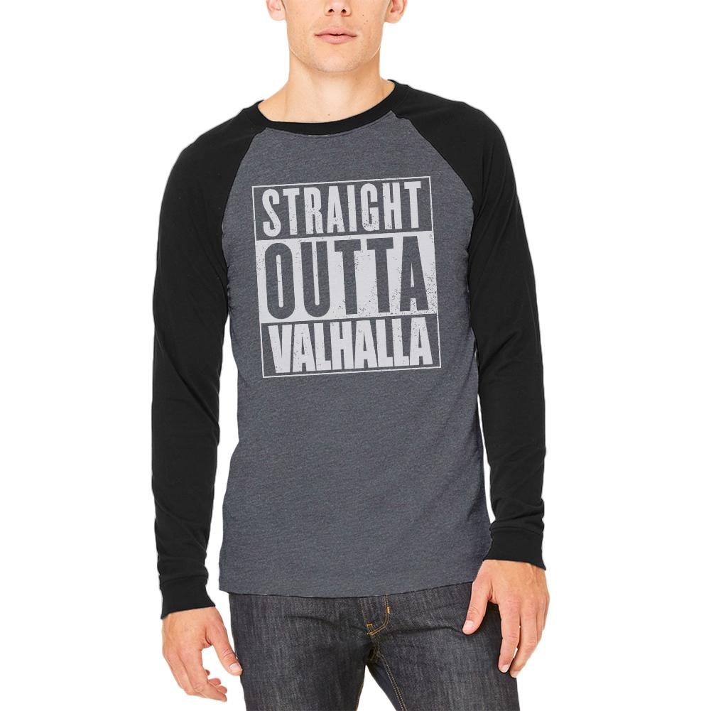 Straight Outta Valhalla Viking Valkyrie Adult Long Sleeve Raglan T-Shirt Men's Long Sleeves Old Glory LG Black 