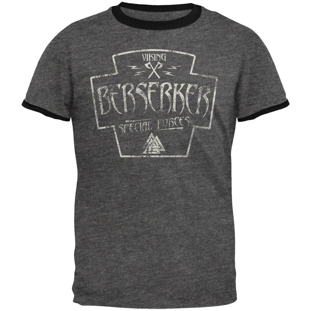 Berserker Viking Special Forces Retro Vintage Mens Ringer T Shirt Men's T-Shirts Old Glory 2XL Grey 