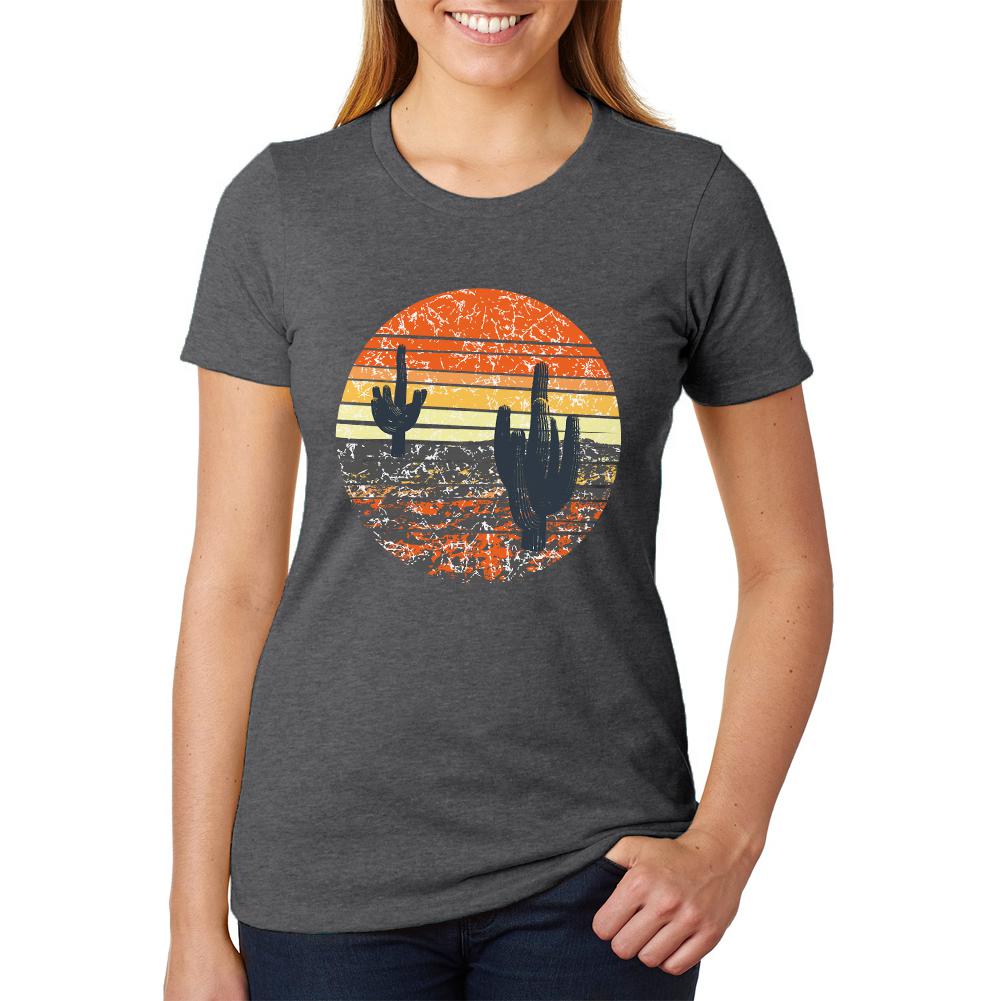 Vintage Cactus Sunset Womens Soft Heather T Shirt Women's T-Shirts Old Glory 2XL Black 