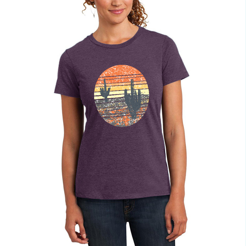 Vintage Cactus Sunset Womens Soft Heather T Shirt Women's T-Shirts Old Glory 2XL Eggplant 