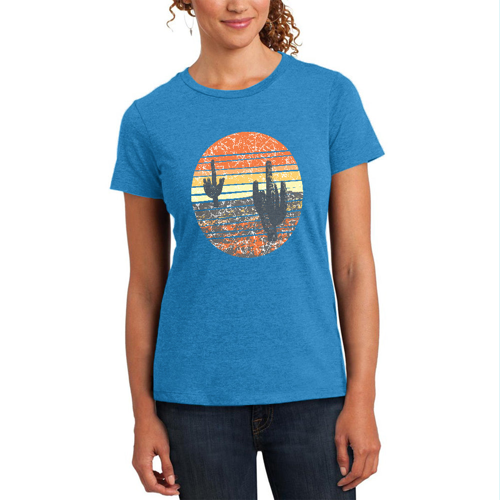 Vintage Cactus Sunset Womens Soft Heather T Shirt Women's T-Shirts Old Glory MD Heather Bright Turquiose 