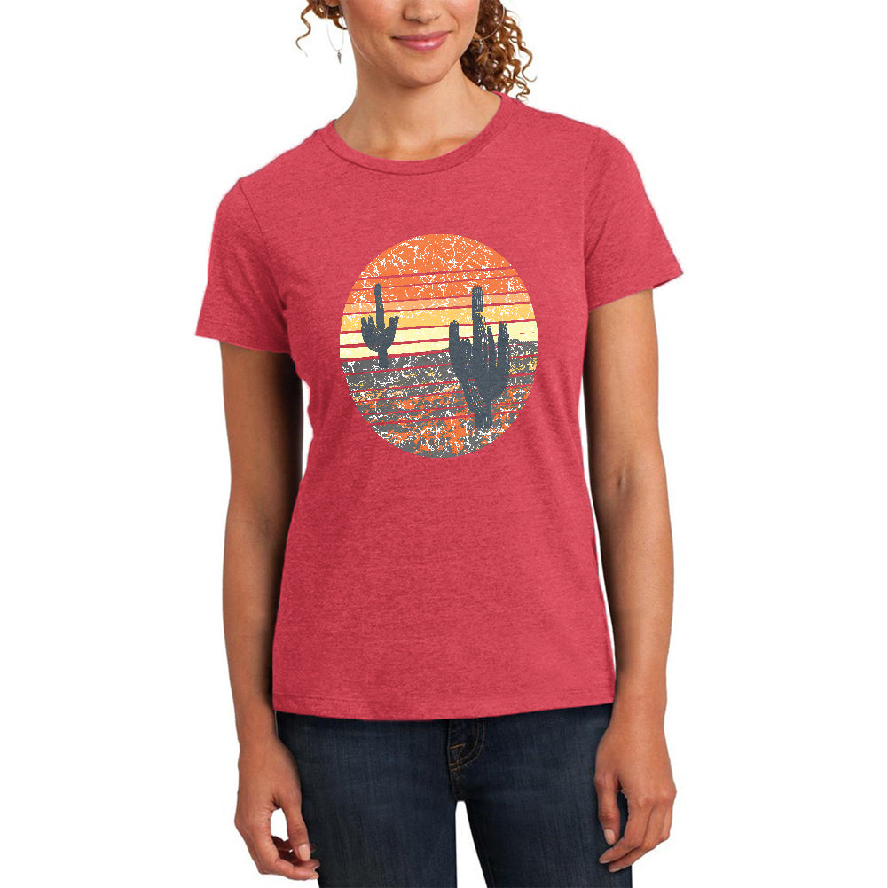 Vintage Cactus Sunset Womens Soft Heather T Shirt Women's T-Shirts Old Glory 2XL Watermelon 