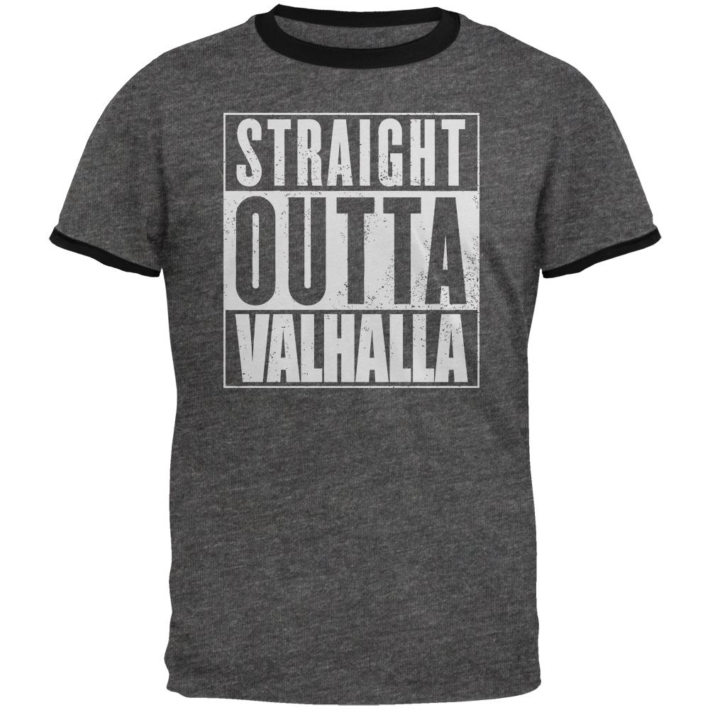 Straight Outta Valhalla Viking Valkyrie Mens Ringer T Shirt Men's T-Shirts Old Glory 2XL Grey 