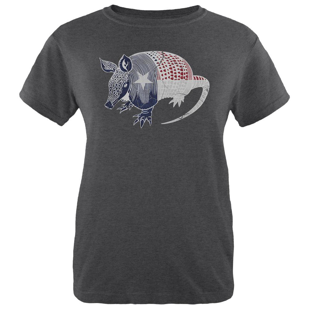 Armadillo Texas State Flag Distressed Silhouette Womens Soft Heather T Shirt Women's T-Shirts Old Glory 2XL Black 