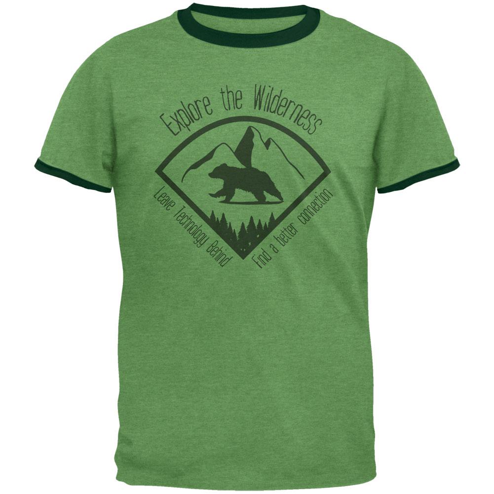 Explore The Wilderness No Wifi Better Connection Mens Ringer T Shirt Men's T-Shirts Old Glory 2XL Green 