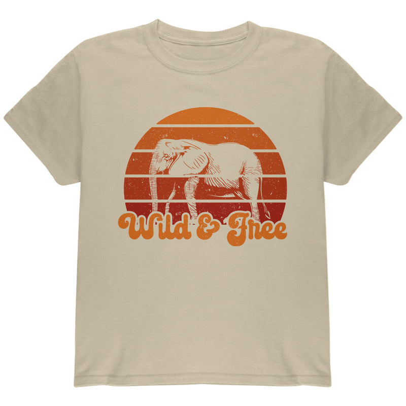 Elephant Wild And Free Retro Sun Youth T Shirt Youth T-Shirts Old Glory YLG Brown 