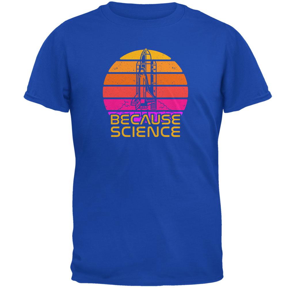 Because Science Space Rocket Retro Sunrise Sun 80s Mens Soft T Shirt Men's T-Shirts Old Glory 2XL Blue 