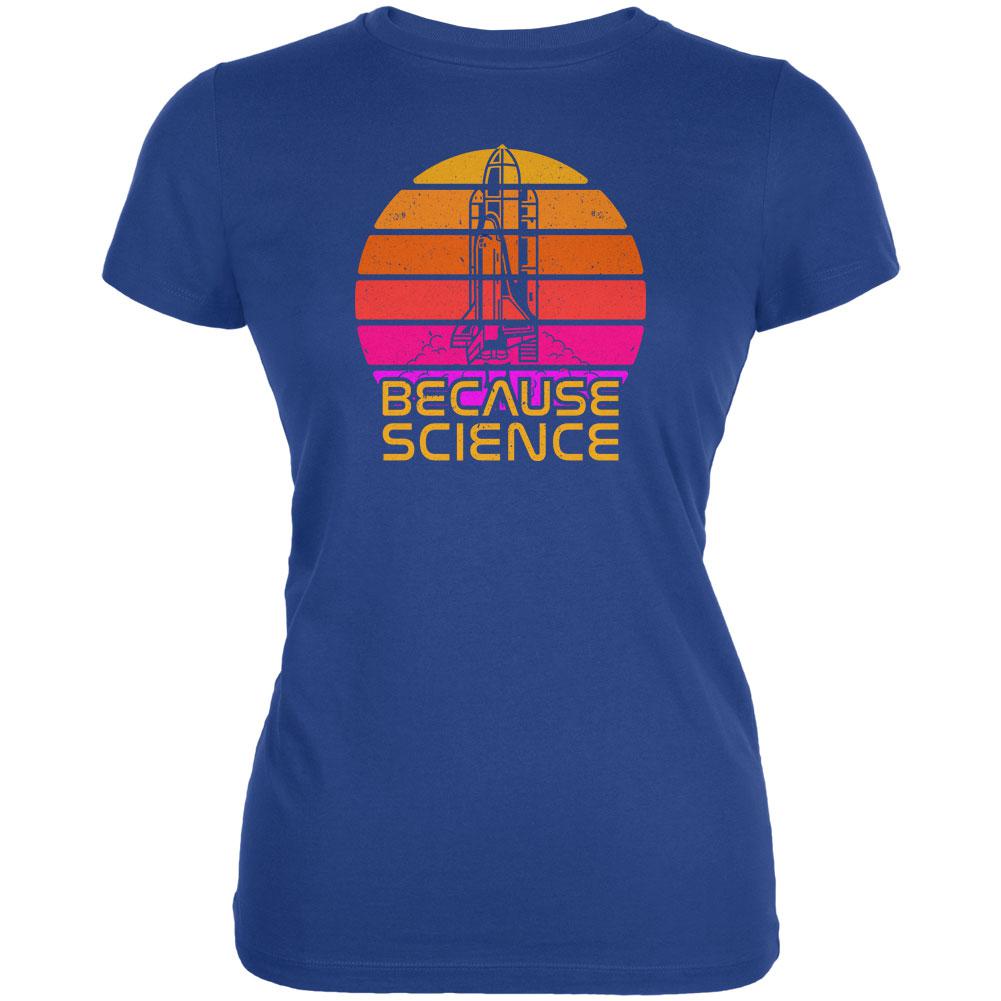 Because Science Space Rocket Retro Sunrise Sun 80s Juniors Soft T Shirt Juniors T-Shirts Old Glory 2XL Blue 