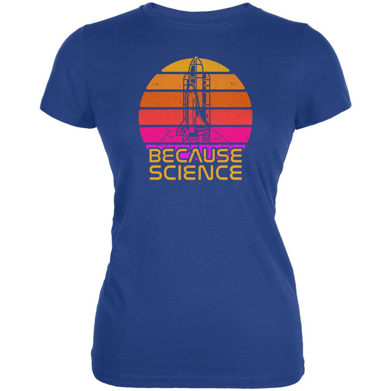 Because Science Space Rocket Retro Sunrise Sun 80s Juniors Soft T Shirt Juniors T-Shirts Old Glory 2XL Blue 