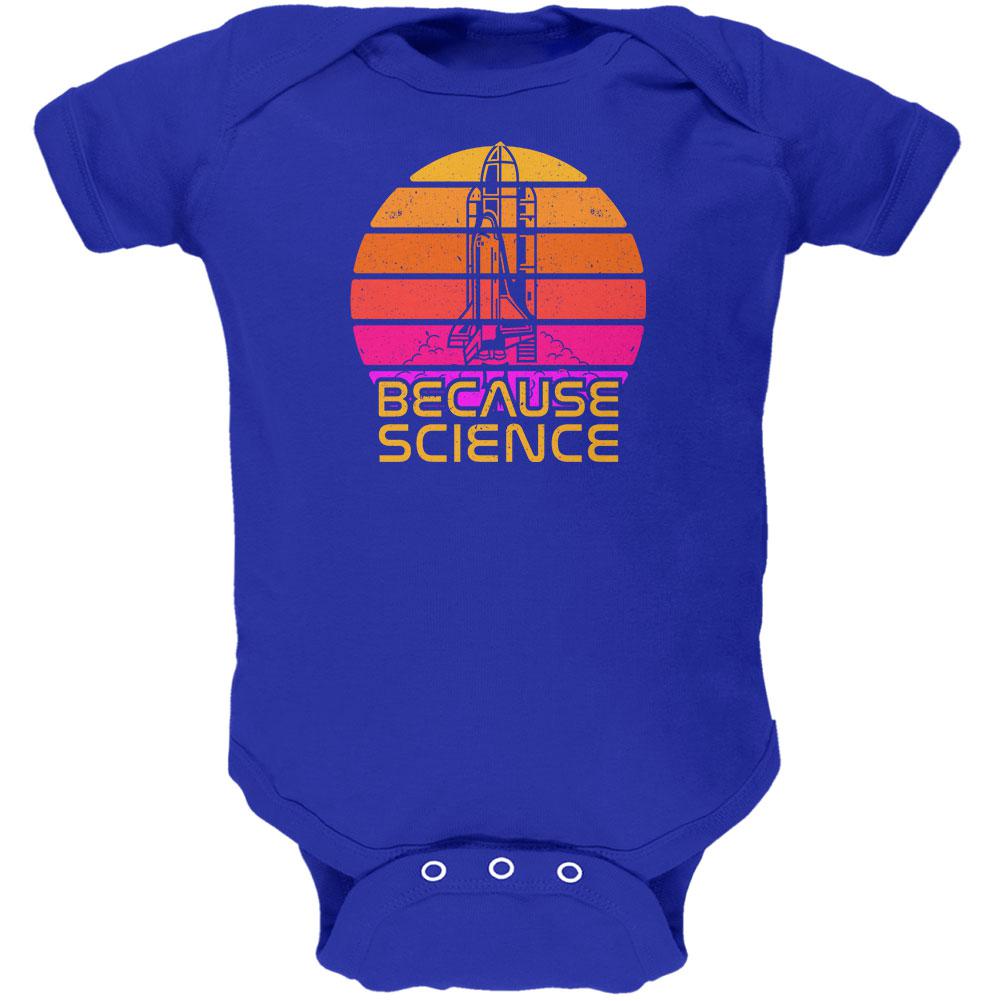 Because Science Space Rocket Retro Sunrise Sun 80s Baby One Piece Baby One Piece Old Glory 0-3M Blue 