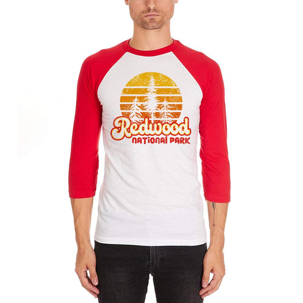 National Park Retro 70s Sunset Redwood Mens Soft Raglan T Shirt Men's T-Shirts Old Glory 2XL White 