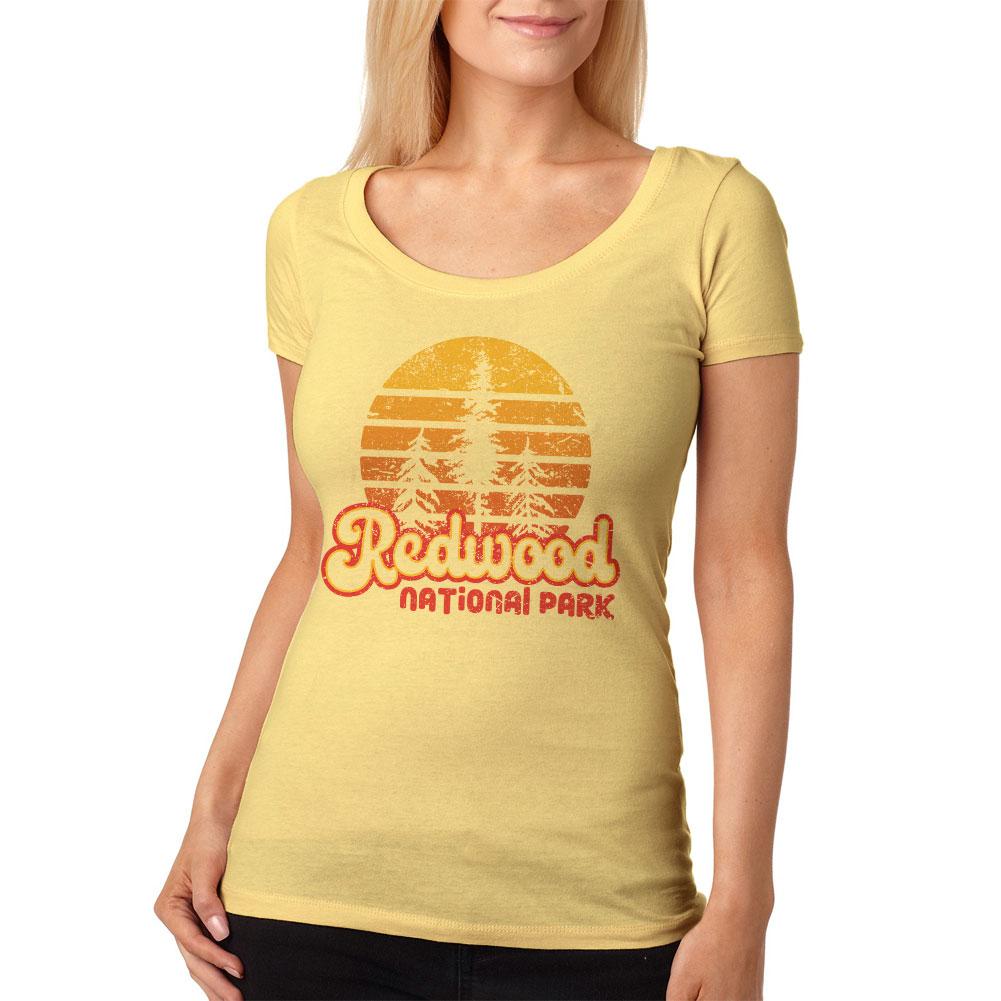 National Park Retro 70s Sunset Redwood Womens Soft Scoop T Shirt Women's T-Shirts Old Glory 2XL Yellow 