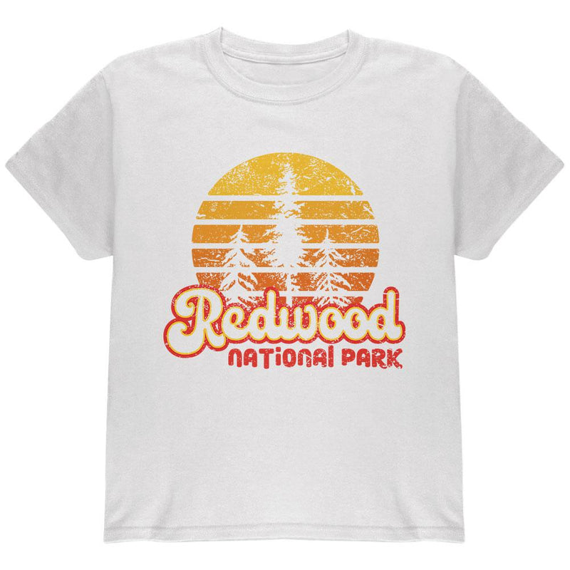 National Park Retro 70s Sunset Redwood Youth T Shirt Youth T-Shirts Old Glory LG White 