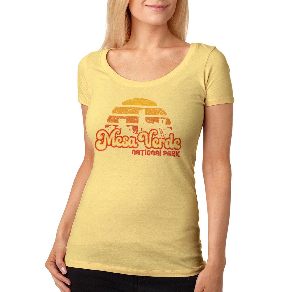 National Park Retro 70s Sunset Mesa Verde Womens Soft Scoop T Shirt Women's T-Shirts Old Glory 2XL Yellow 