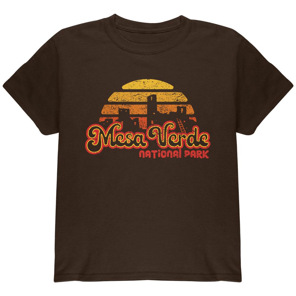 National Park Retro 70s Sunset Mesa Verde Youth T Shirt Youth T-Shirts Old Glory LG Brown 