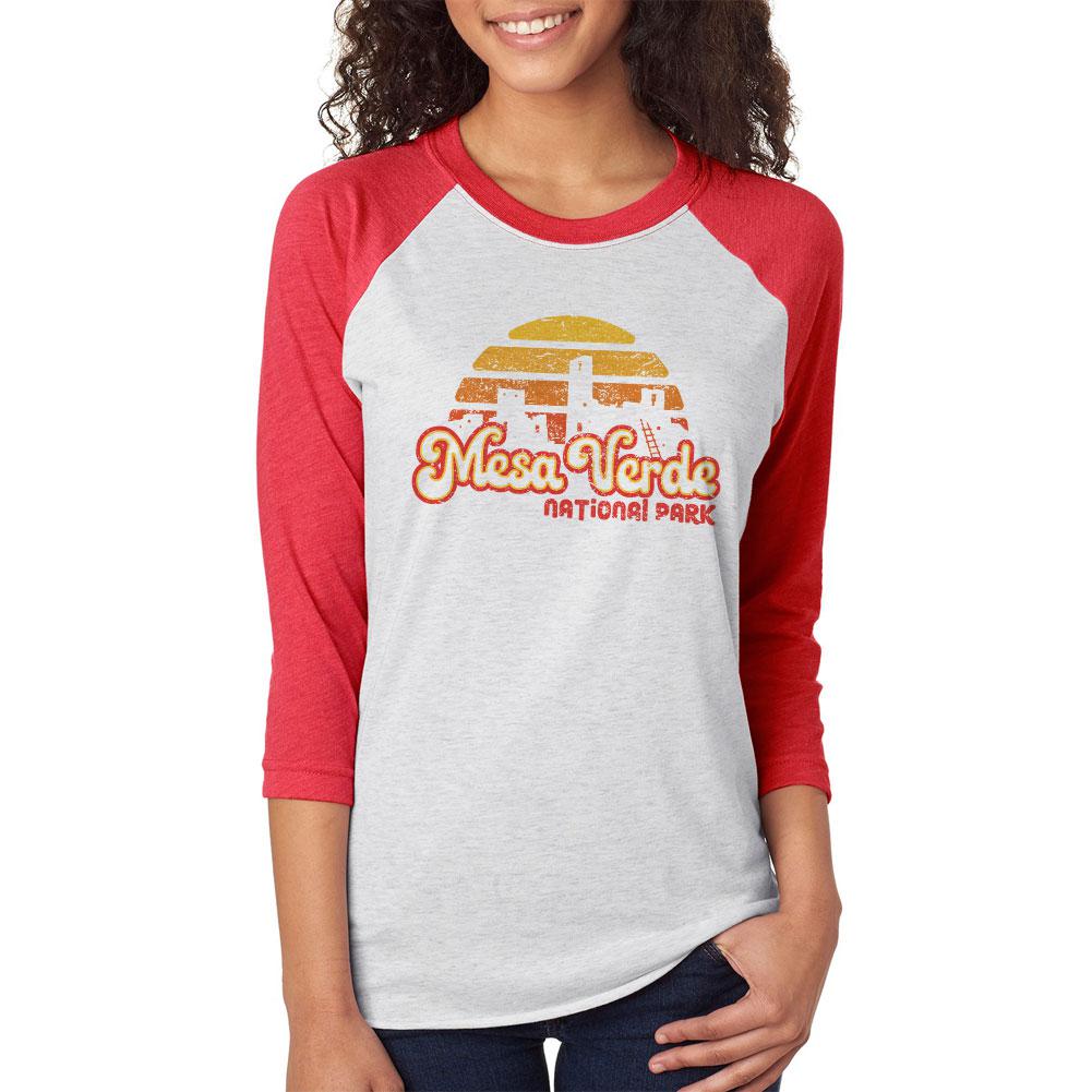 National Park Retro 70s Sunset Mesa Verde Unisex Raglan T Shirt Men's T-Shirts Old Glory 2XL White 