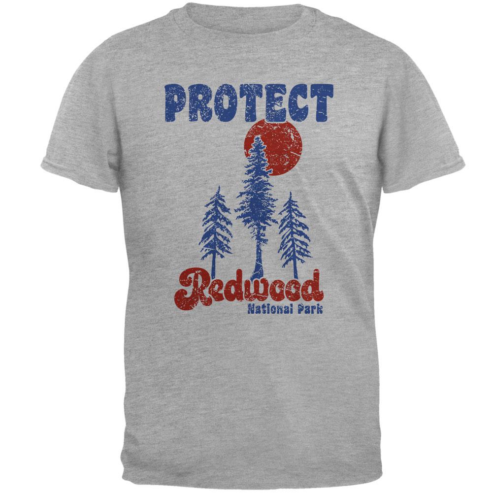 National Park Retro 70s Landscape Protect Redwood Mens Soft T Shirt Men's T-Shirts Old Glory 2XL Grey 