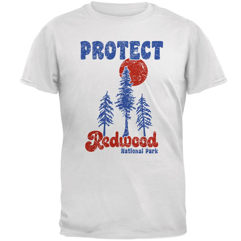 National Park Retro 70s Landscape Protect Redwood Mens Soft T Shirt Men's T-Shirts Old Glory 2XL White 