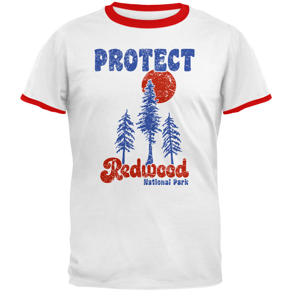 National Park Retro 70s Landscape Protect Redwood Mens Ringer T Shirt Men's T-Shirts Old Glory LG White-Red 