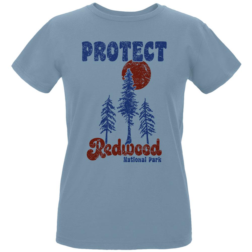 National Park Retro 70s Landscape Protect Redwood Womens Organic T Shirt Women's T-Shirts Old Glory LG Blue 