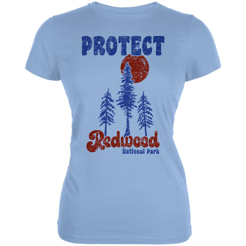 National Park Retro 70s Landscape Protect Redwood Juniors Soft T Shirt Juniors T-Shirts Old Glory LG Blue 