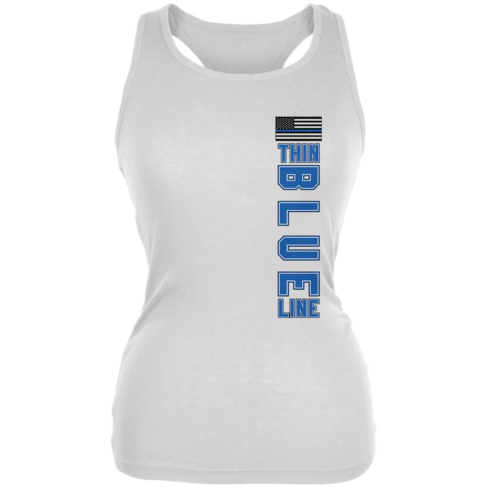 Blue Lives Matter Thin Blue Line American Flag Juniors Soft Tank Top Juniors Tank Tops Old Glory SM White 