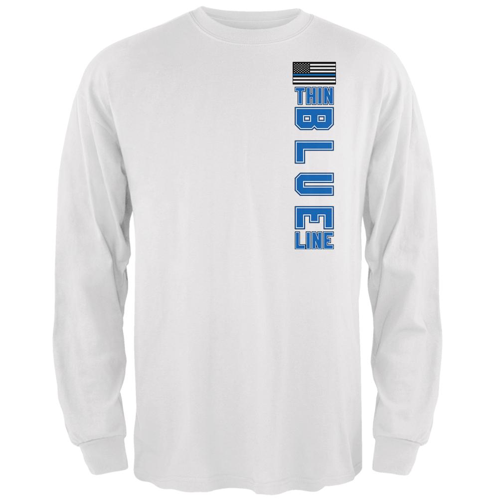 Blue Lives Matter Thin Blue Line American Flag Mens Long Sleeve T Shirt Men's Long Sleeves Old Glory SM White 