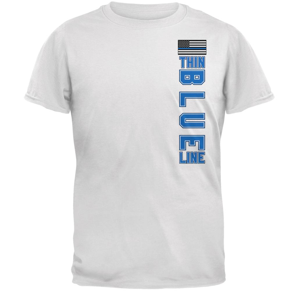 Blue Lives Matter Thin Blue Line American Flag Mens T Shirt Men's T-Shirts Old Glory SM White 