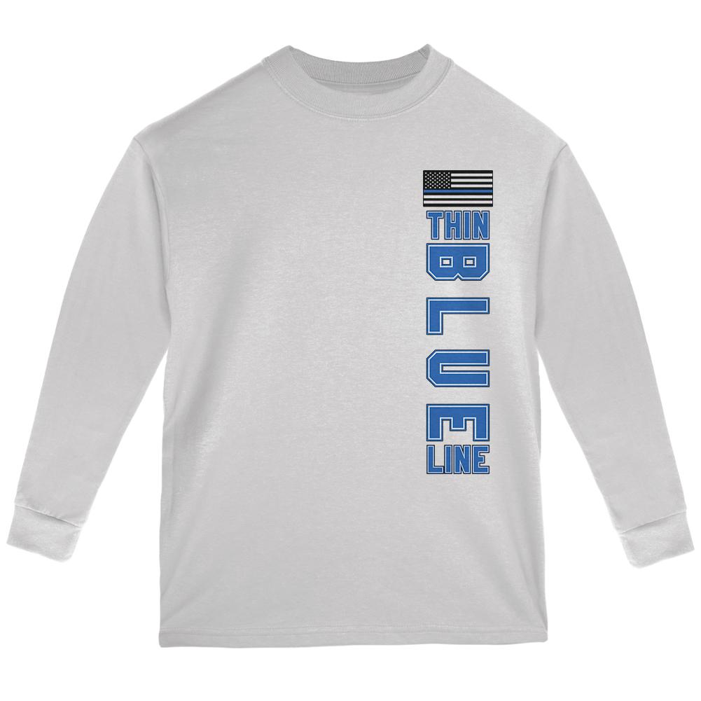 Blue Lives Matter Thin Blue Line American Flag Youth Long Sleeve T Shirt Youth Long Sleeves Old Glory SM White 